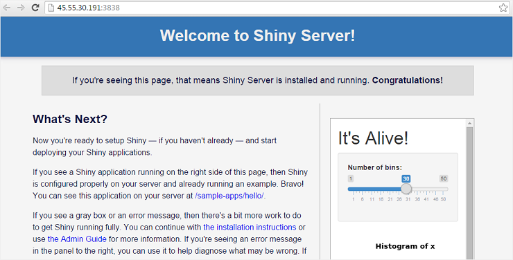 Shiny Server default welcome page