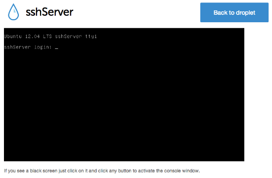 DigitalOcean Console Screen