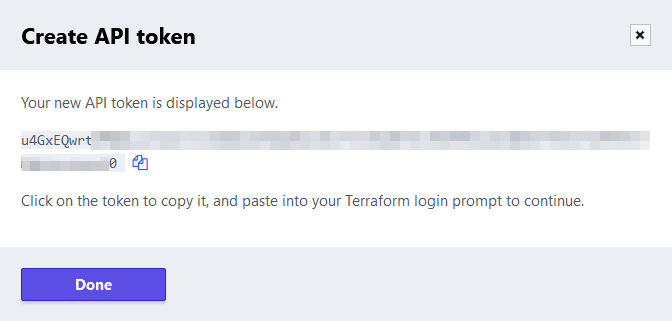 Terraform Cloud - Created API token