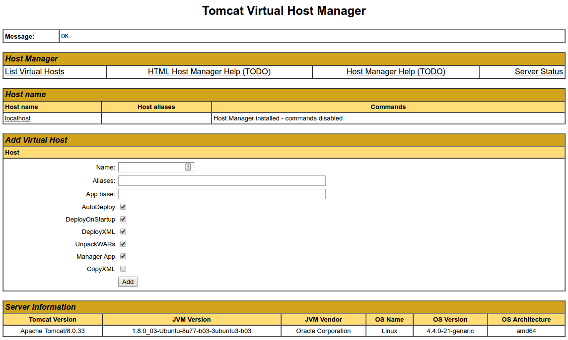 Gerenciador de host virtual do Tomcat