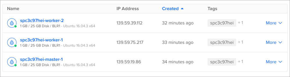 The Droplets in the DigitalOcean console associated with your Kubernetes Cluster.