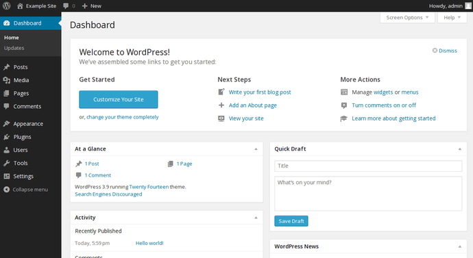 WordPress admin interface