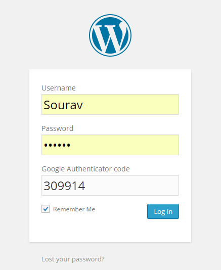 2fa enabled WordPress login form