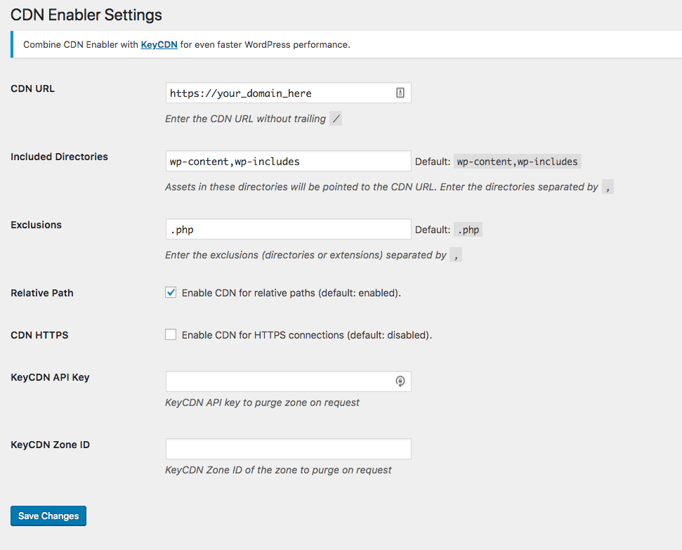 CDN Enabler Settings