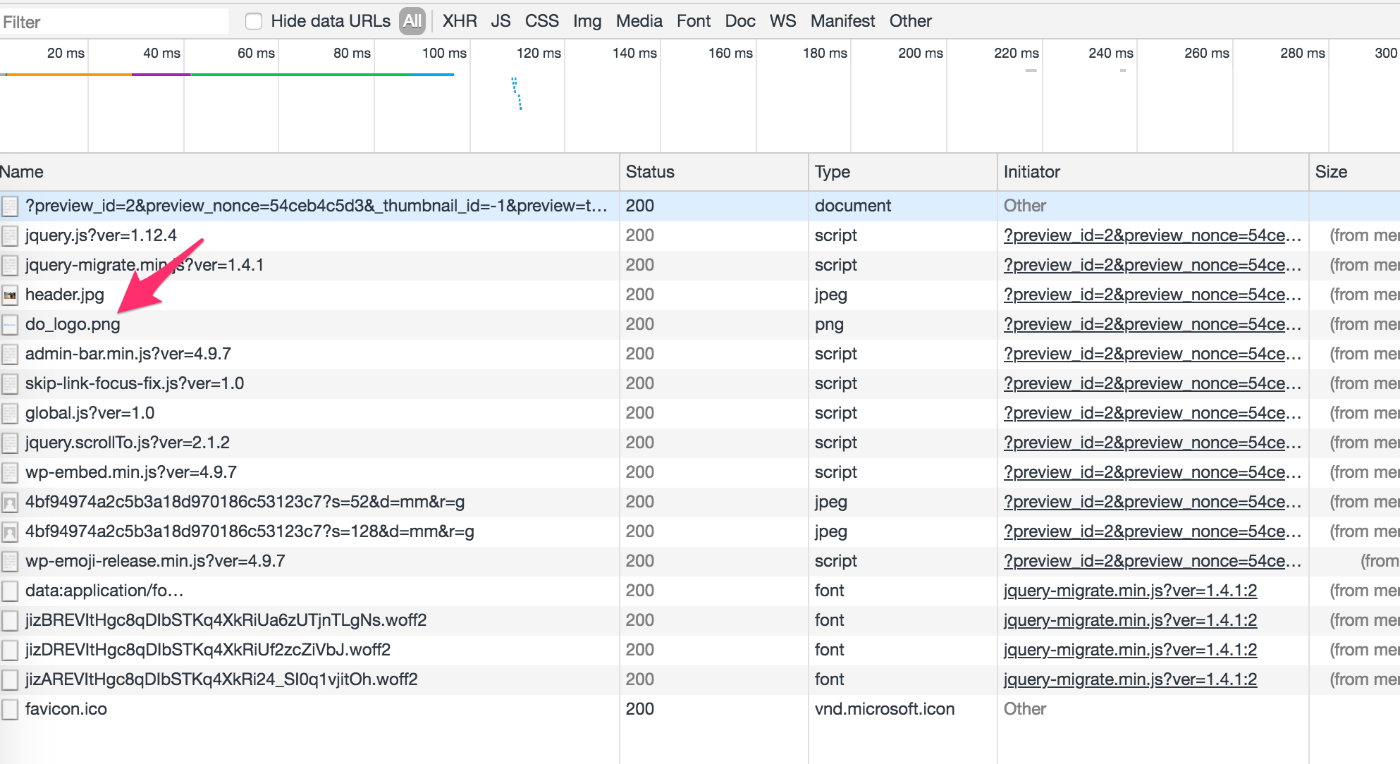 Chrome DevTools Asset List