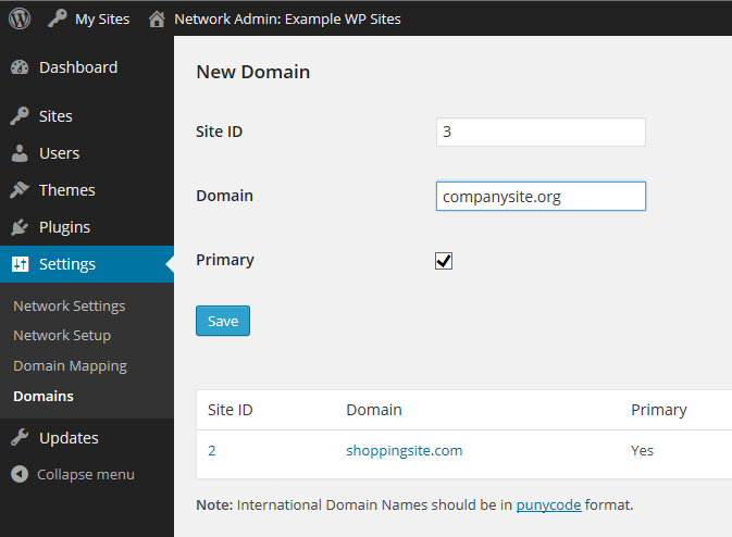 Mapping a site ID to a domain