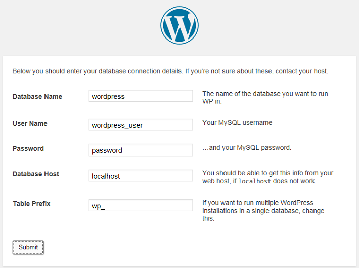 WordPress database details