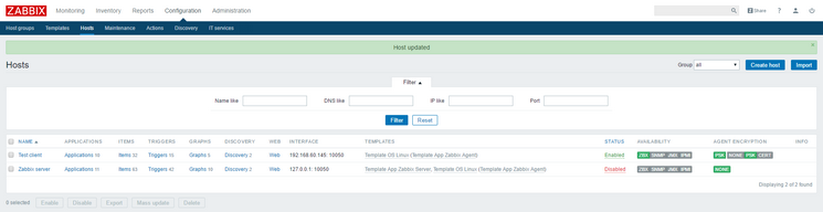 Zabbix shows your new host.