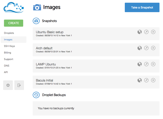 DigitalOcean Images page