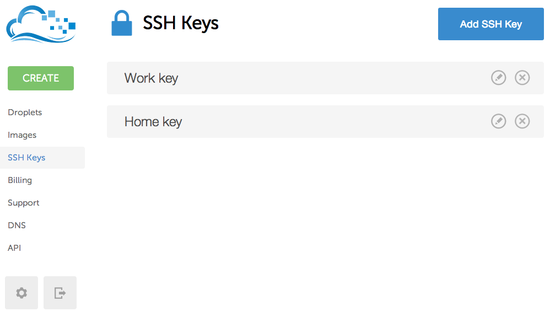 DigitalOcean SSH Keys page